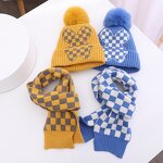 Beanie Set - Manufacturer - Children Plaid Jacquard 2-Piece Fleece Lined Warm Windproof Hat