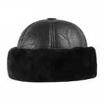 Docker Cap - Manufacturer - Black PU Leather Wool Lining Faux Fur Winter Thick Hat