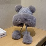 Beanie Hat - Manufacturer - Women Winter Fuzzy Lining Wool Warm Earflap Pom Pom Hat