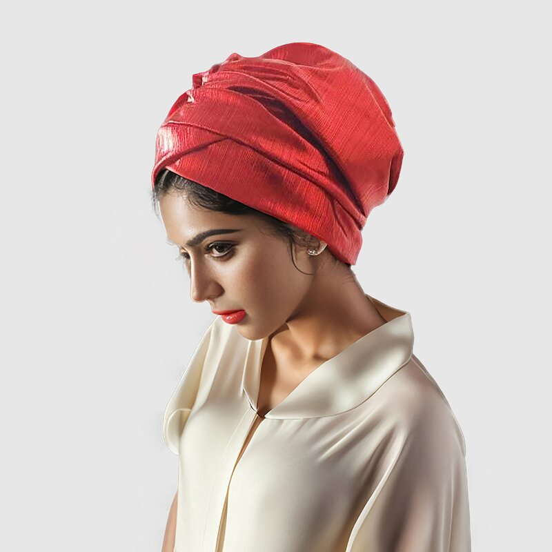 Turban - Manufacturer - Women Bronzing Metallic Pleated Beanie Cap Hair Wrap