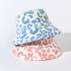 Bucket Hat - Manufacturer - Lambswool Leopard Print Winter Warm Fuzzy Ski Fisherman Cap