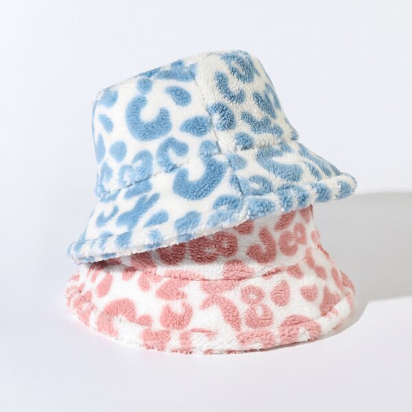 Bucket Hat - Manufacturer - Lambswool Leopard Print Winter Warm Fuzzy Ski Fisherman Cap