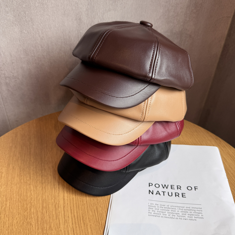 Beret - Manufacturer - Autumn Winter Man-Made Leather Octagonal Windproof Sun Hat