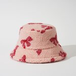 Bucket Hat - Manufacturer - Bow Jacquard Faux Shearling Women Furry Fisherman Cap