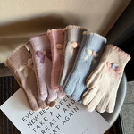 Gloves - Manufacturer - Wholesale Women Bow Jacquard Touch Screen Knit Furry Gloves