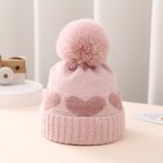 Beanie Hat - Manufacturer - Baby Girls Thickened Love Heart Pom Pom Warm Winter Hat