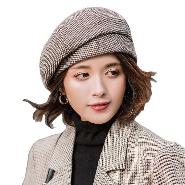 Beret Hat - Manufacturer - Autumn Winter British Houndstooth Plaid Retro Painter Cap