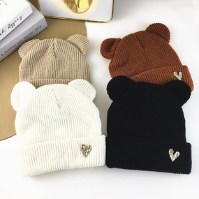 Beanie Cap - Manufacturer - Wholesale Bear Ear-decorated Brimless Cuffed Ski Skull Cap