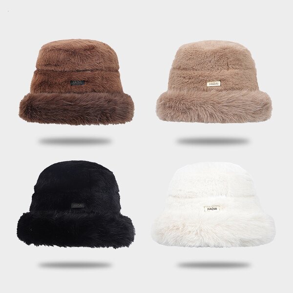 Bucket Hat - Manufacturer - Winter Fuzzy Warm Color Matching Women Fisherman Cap