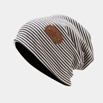 Beanie Hat - Manufacturer - Thin Knit Striped Slouchy Turban Leather Label Winter Headwear