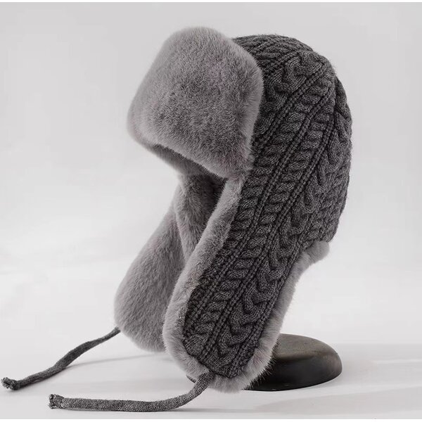 Beanie Hat - Manufacturer - Unisex Winter Cable Knit Fleece Lined Windproof Earflap Hat