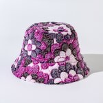 Bucket Hat - Manufacturer - Flower Pattern Plush Winter Warm Fuzzy Casual Ski Hat