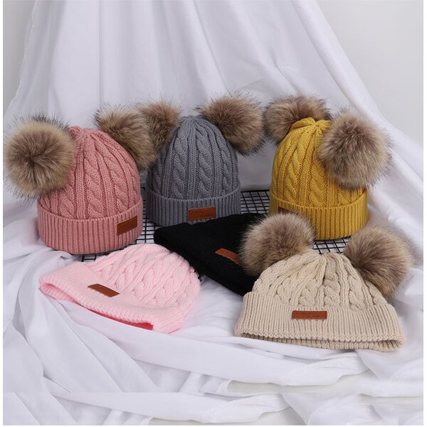 Beanie Hat - Manufacturer - Warm Cable Knit Children Soft Pom Pom Outdoor Warm Hat