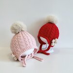 Beanie Hat - Manufacturer - Cable Knit Pom Pom Flower Children Warm Windproof Hat