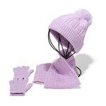 Beanie Set - Manufacturer - Children Winter Knit 3-Piece Hat Scarf Gloves Custom Pom Pom