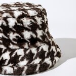Bucket Hat - Manufacturer - Winter Fuzzy Warm Houndstooth Adjustable Outdoor Fur Hat