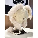 Beanie Hat - Manufacturer - Women Faux Fur Pom Pom Rabbit Ears Fluffy Crochet Skull Cap