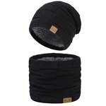 Hat Set - Manufacturer - Knit Scarf 2-Piece Windproof Fleece Lined Winter Warm Hat