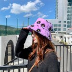 Bucket Hat - Manufacturer - Daisy Pattern Plush Winter Warm Fluffy Ski Fur Cap