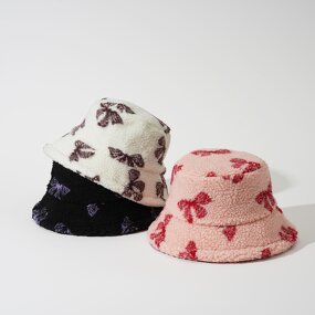 Bucket Hat - Manufacturer - Bow Jacquard Faux Shearling Women Furry Fisherman Cap