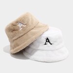 Bucket Hat - Manufacturer - Faux Rabbit Fur Letter Embroidery Winter Warm Casual Hat