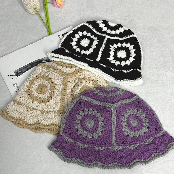 Bucket Hat - Manufacturer - Women Boho Crochet Flower Wool Floppy Casual Party Cap