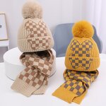Beanie Set - Manufacturer - Children Plaid Jacquard 2-Piece Fleece Lined Warm Windproof Hat