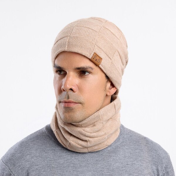 Hat Set - Manufacturer - Knit Scarf 2-Piece Windproof Fleece Lined Winter Warm Hat