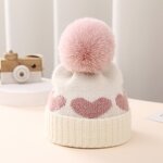 Beanie Hat - Manufacturer - Baby Girls Thickened Love Heart Pom Pom Warm Winter Hat