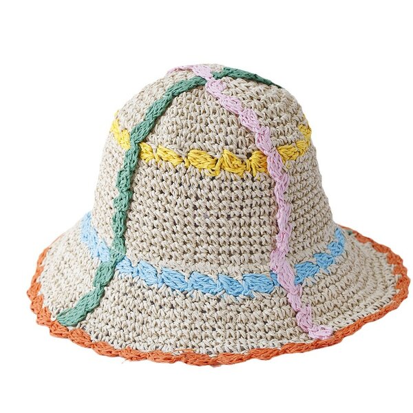 Bucket Hat - Manufacturer - Handmade Weave Flower Stripe Travel Panama Sun Hat