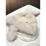 Beanie Hat - Manufacturer - Women Faux Fur Pom Pom Rabbit Ears Fluffy Crochet Skull Cap