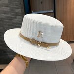 Boater Hat - Manufacturer - Unisex Paper Hatband Wide Brim Fedora Summer Beach Hat