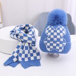 Beanie Set - Manufacturer - Children Plaid Jacquard 2-Piece Fleece Lined Warm Windproof Hat