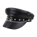 Beret Cap - Manufacturer - PU Leather Fiddler Metal Chain Decor Summer Elegant Captain Hat