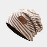 Beanie Hat - Manufacturer - Thin Knit Striped Slouchy Turban Leather Label Winter Headwear