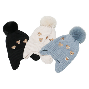 Beanie Hat - Manufacturer - Unisex Bear Embroidered Ear Covers Thick Cuffed Winter Hat