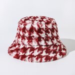 Bucket Hat - Manufacturer - Winter Fuzzy Warm Houndstooth Adjustable Outdoor Fur Hat