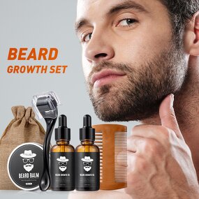 Beard Set Manufacturer - Private Label Luxury Grow Set Serum Roller with Bag Men Grooming