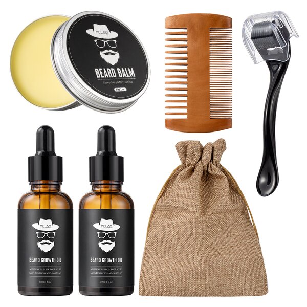 Beard Kit Manufacturer - Private Label Custom Logo Organic Beard Balm Comb Oil Growth Set