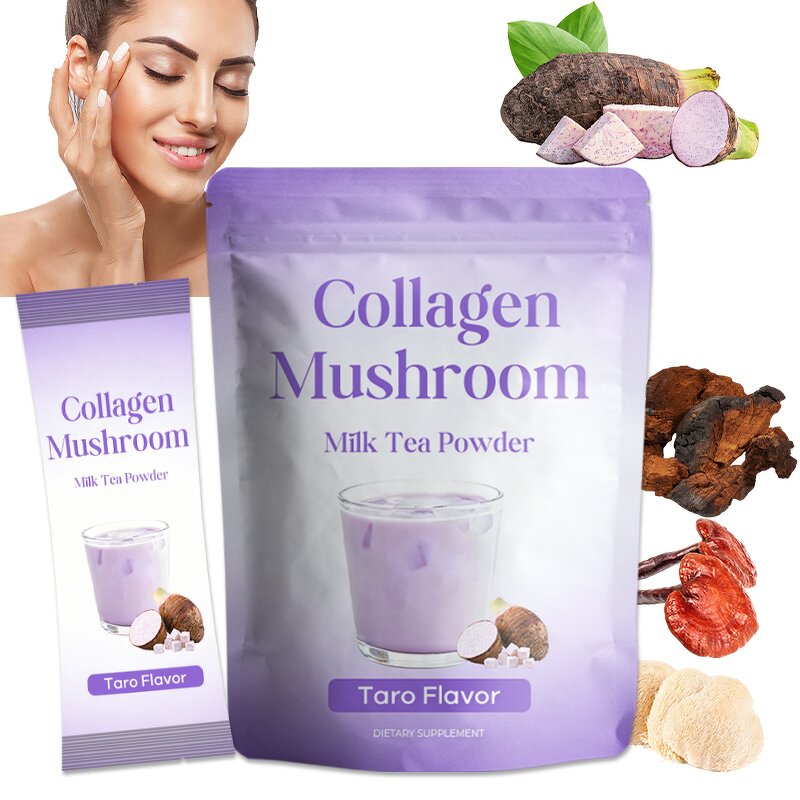 Collagen Mushroom Milk Tea Powder Manufacturer - Instant Taro Flavor Beauty Hydrolyzed Collagen
