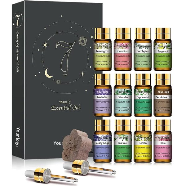 Essential Oil Set - 2025 Hot Sale Private Label 6 Organic Lavender Tea Tree with Gift Box