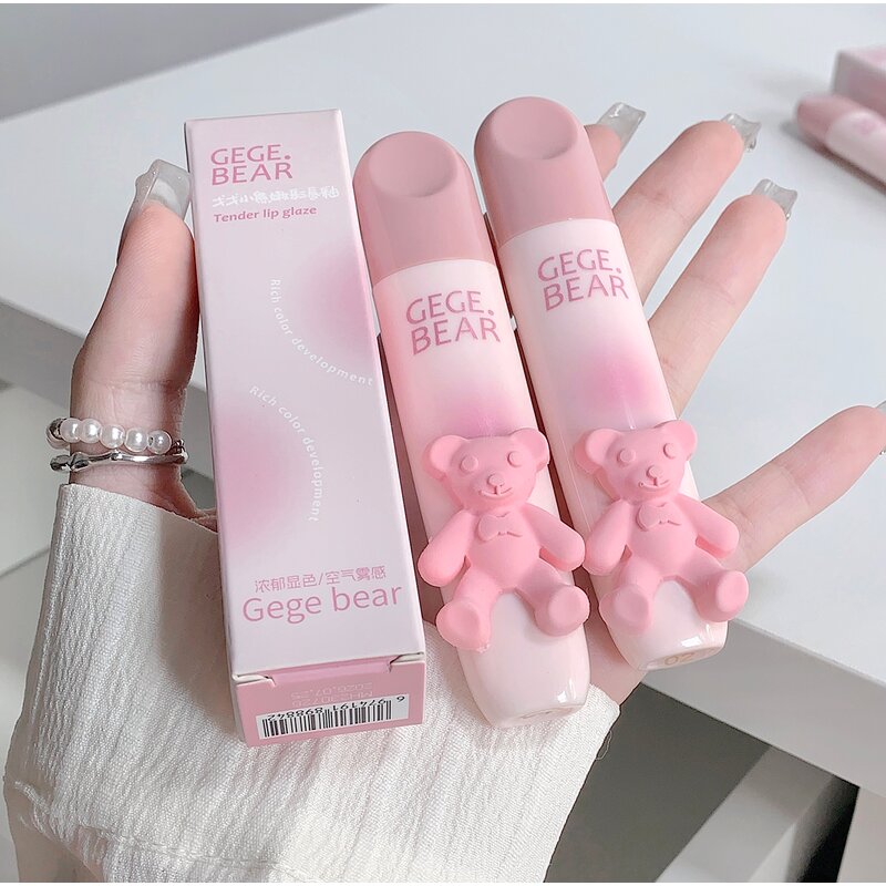 Lip Gloss Manufacturer - Cute Pink Bear 6 Colors Non Sticky Long Lasting Waterproof Velvet Matte