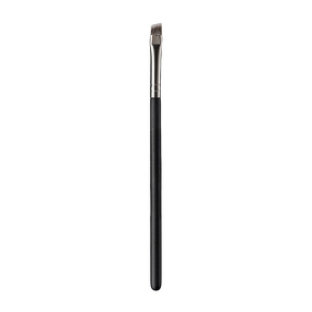 Eyebrow Brush Manufacturer - Diagonal Synthetic Hair Shiny Smooth Black Wooden Handle Silver Aluminum Hoop