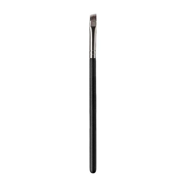 Eyebrow Brush Manufacturer - Diagonal Synthetic Hair Shiny Smooth Black Wooden Handle Silver Aluminum Hoop