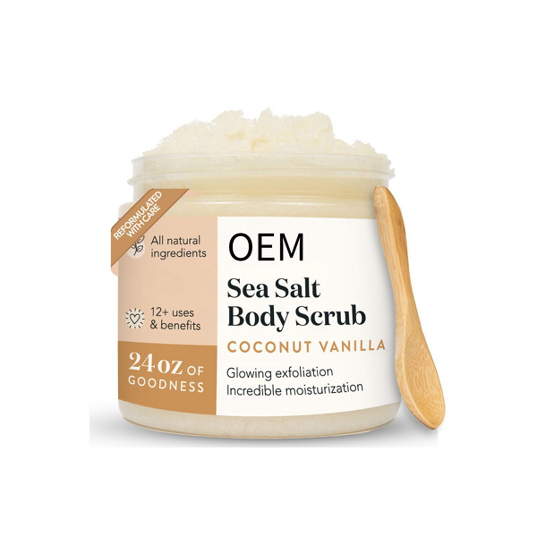 Body Scrub Manufacturer - OEM 24oz Coconut Vanilla for Natural Sea Salt Exfoliator Smooth Skin Vegan Cruelty-Free