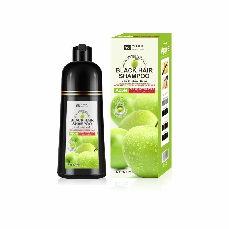 Hair Shampoo Manufacturer - Apple Black 400ml - Ammonia-free, Ginseng Extract, Easy Dye to Black, Fast Coloring