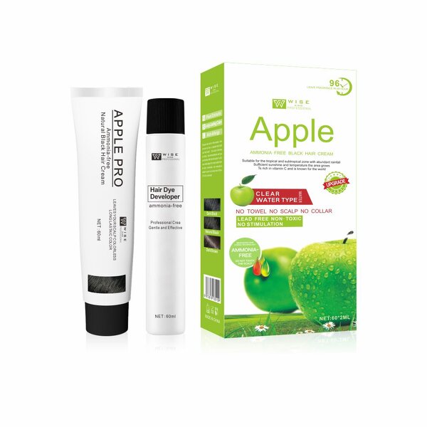Hair Color Dye Manufacturer - Professional Apple 60ml*2 - Black Dye Cream Pigment, Herbal Extract, Long Lasting Grey Cover