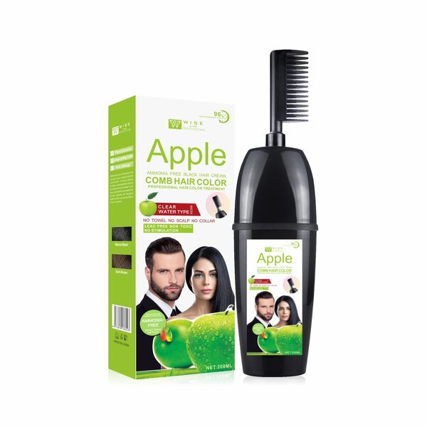 Hair Dye Manufacturer - Professional Apple Black with Comb 200ml - Permanent, Ginseng Extract, Natural Look