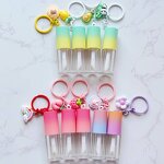 Lipstick Tube Manufacturer - Hot Selling Multi-color Lid Round Tube, Cute Empty Lip Oil Container with Keychain