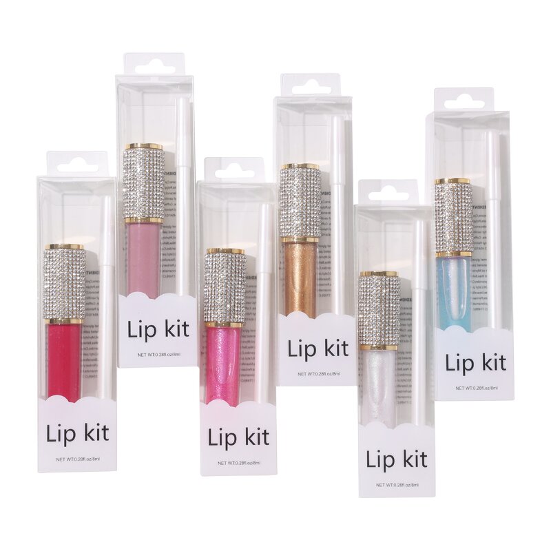 Lip Kit Manufacturer - 2 in 1, Clear Case Diamond Lip Gloss & White Lip Liner Pen, Multi-color Set